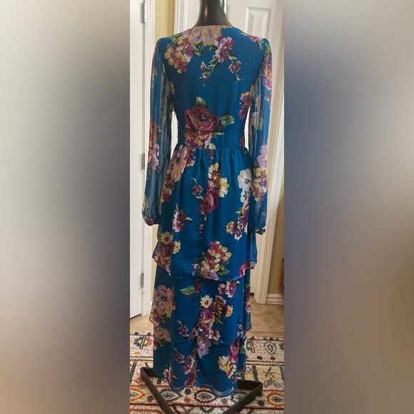 NWT Fourteenth Place Balboa Tiered Floral Print Long Sleeve Chiffon Maxi Dress - Picture 4 of 14